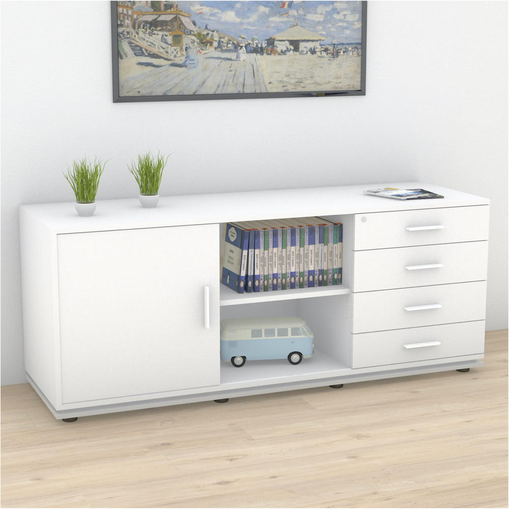 Sideboard KOMBI MODUL | Weiß | Schiebetür-Regal-Schubkästen