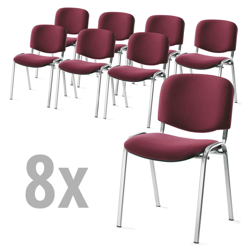 8er Set-Besucherstühle ISO | Bordeaux | Alusilber