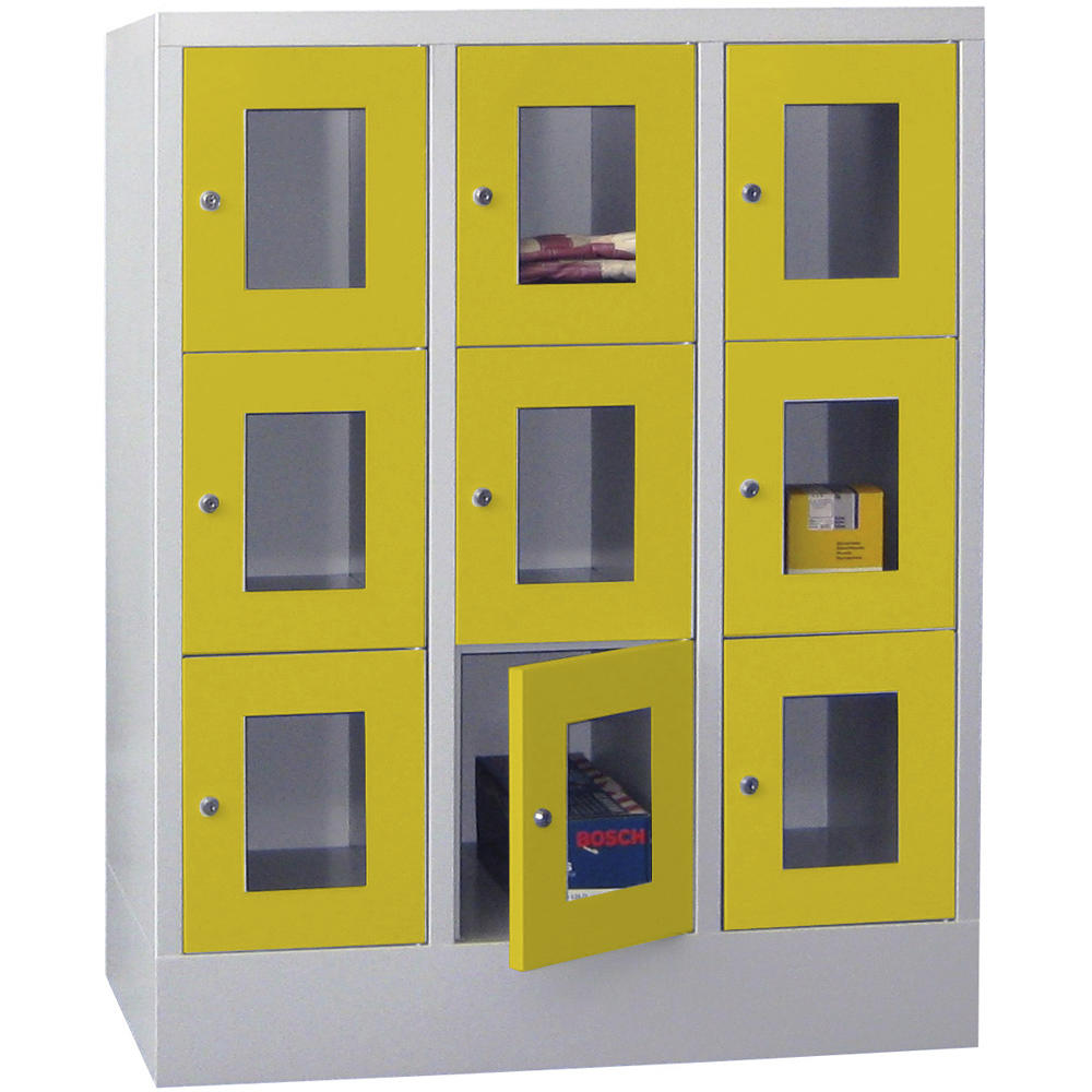 Schließfachschrank CLASSIC mit Sichtfenstertüren | Zinkgelb RAL 1018 | 300 | 3 | 9