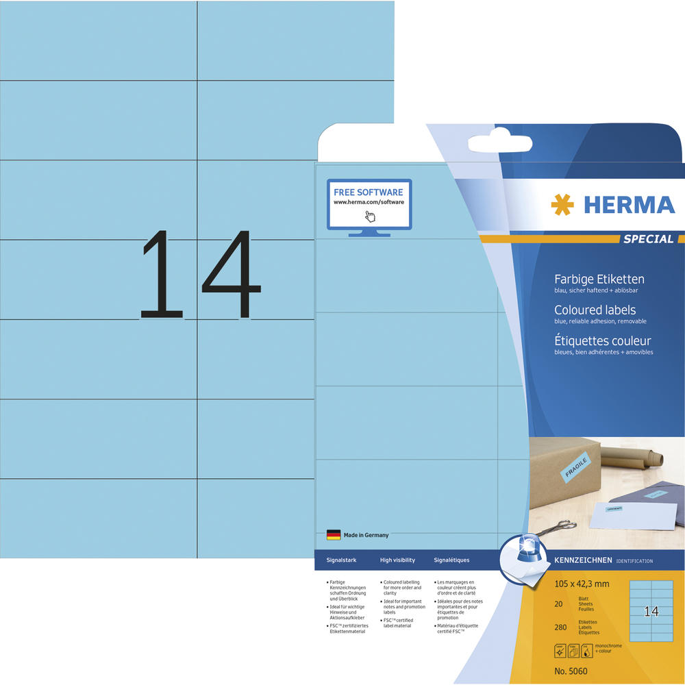 HERMA Etikett SPECIAL 5060 105x42,3mm blau 280