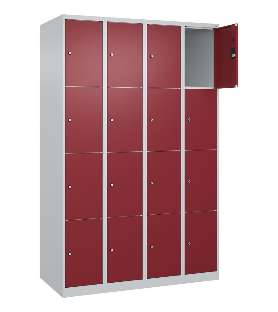 Schließfachschrank CLASSIC PLUS, bodenstehend | Rubinrot RAL 3003 | Bodenstehend | Lichtgrau RAL 7035 | 300 | 4 | 16