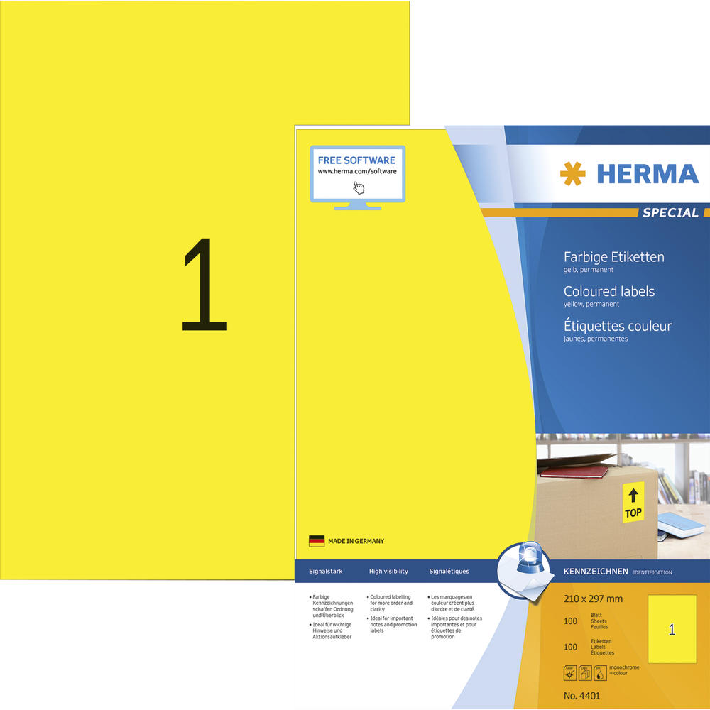 HERMA Etikett SPECIAL 4401 210x297mm gelb 100