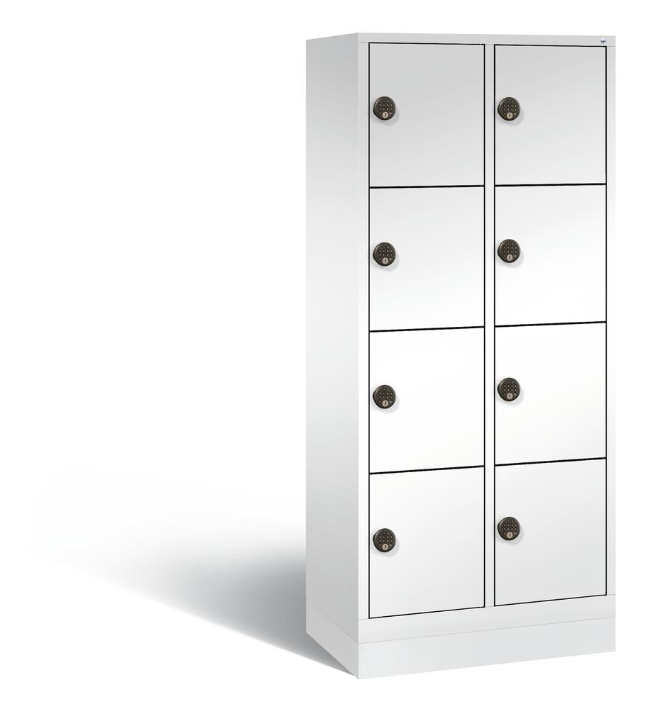 Schließfachschrank mit Ladefunktion, 8 Fächer | Verkehrsweiß RAL 9016 | Elektronikschloss | 8