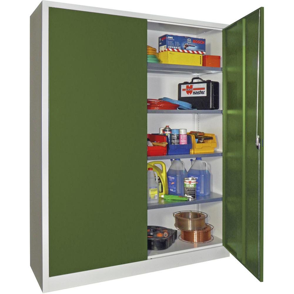 Material-Stahlschrank | Resedagrün RAL 6011 | 1500 | 500 | Lichtgrau RAL 7035