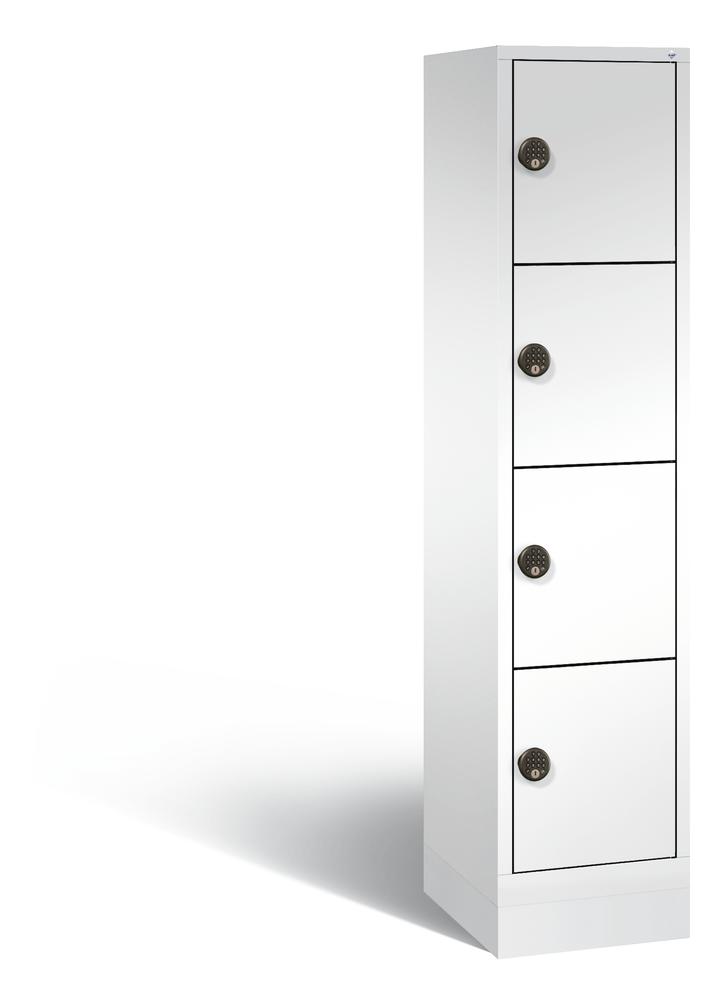 Schließfachschrank mit Ladefunktion, 4 Fächer | Verkehrsweiß RAL 9016 | Elektronikschloss | 4
