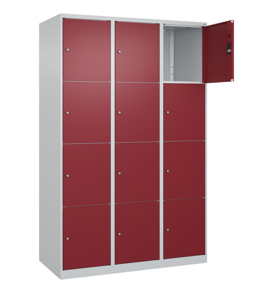 Schließfachschrank CLASSIC PLUS, bodenstehend | Rubinrot RAL 3003 | Bodenstehend | Lichtgrau RAL 7035 | 400 | 3 | 12