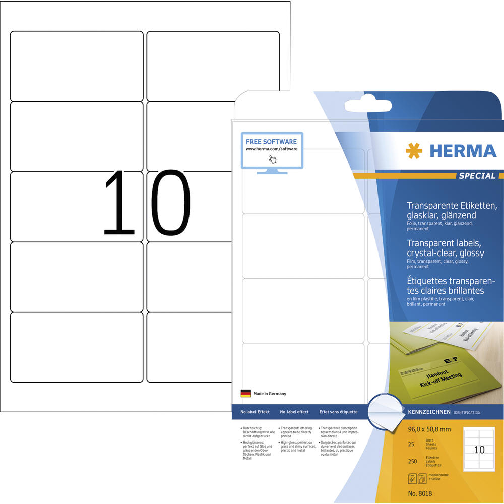 HERMA Folienetikett 8018 96x50,8mm tr 250