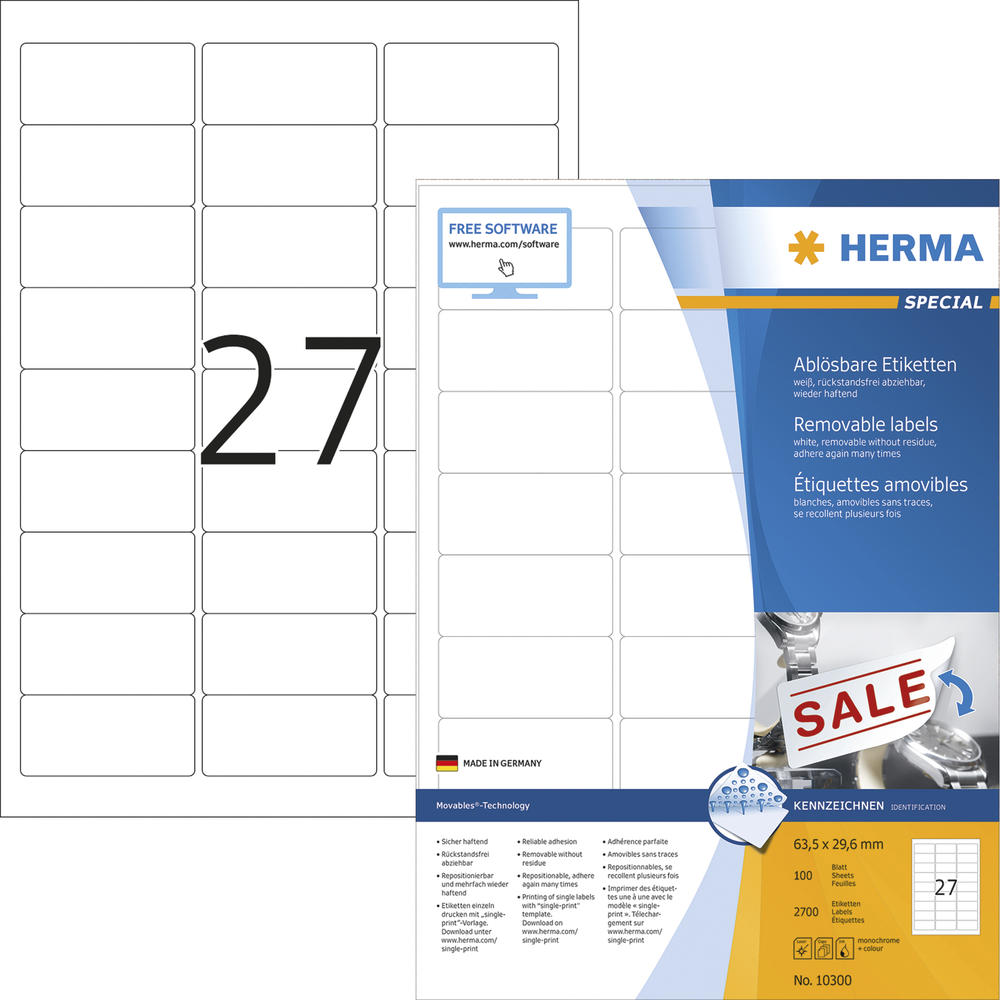 HERMA Etikett Movables 10300 63,5x29,6mm weiß