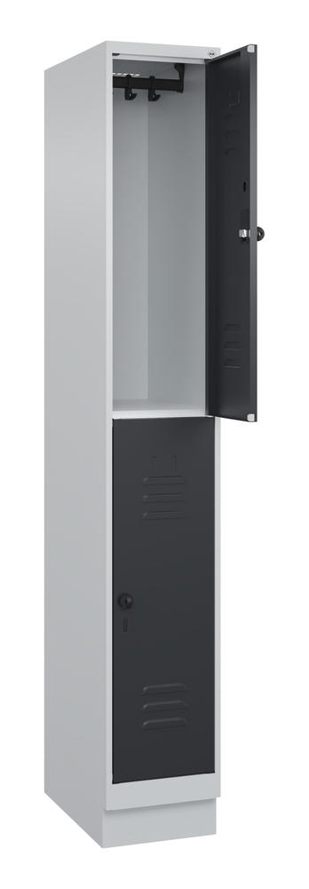 Doppelstöckiger Spind CLASSIC PLUS, mit Sockel | Schwarzgrau RAL 7021 | mit Sockel | Lichtgrau RAL 7035 | 300 | 1