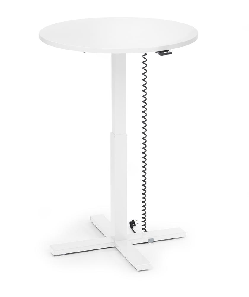Höhenverstellbarer Schreibtisch MODUL Monosäule | Weiß | Platte Rund - Durchmesser 800 mm | Weiß