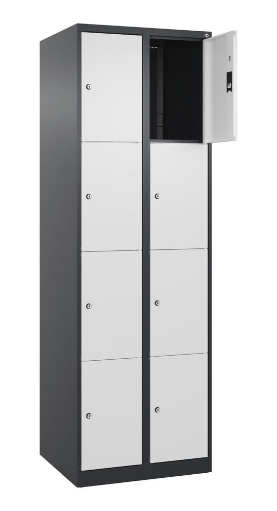 Schließfachschrank CLASSIC PLUS, bodenstehend | Verkehrsweiß RAL 9016 | Bodenstehend | Schwarzgrau RAL 7021 | 300 | 2 | 8