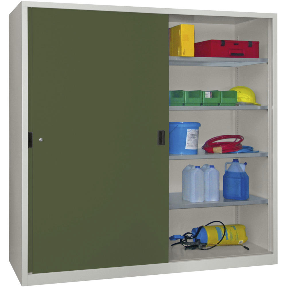 Schiebetüren-Stahlschrank SYSTEM FLEX | Resedagrün RAL 6011 | 2000 | 400 | mit Stahltüren