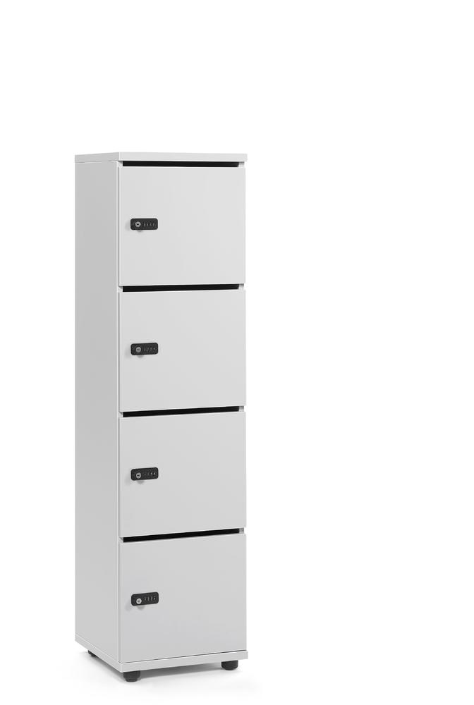 Schließfachschrank OFFICE-LINE mit 4 Fächern | Lichtgrau | mit Posteinwurf | Lichtgrau | Mechanisches Zahlen-Kombinationsschloss