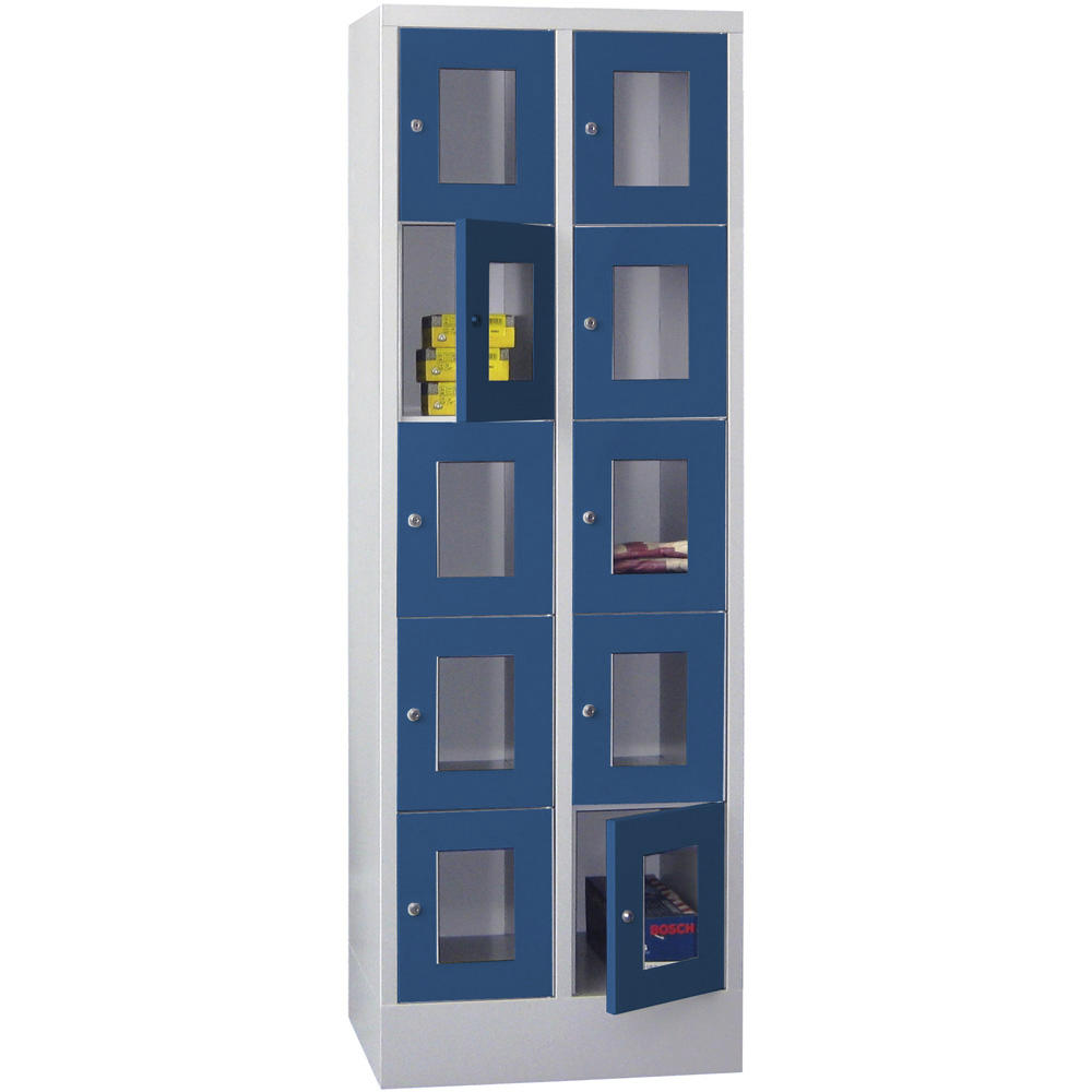 Schließfachschrank CLASSIC mit Sichtfenstertüren | Enzianblau RAL 5010 | 300 | 2 | 10