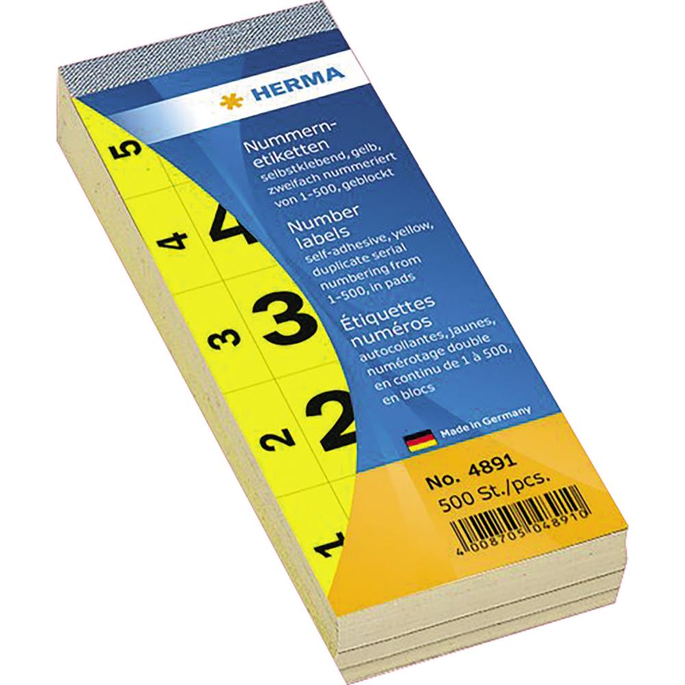 HERMA Nummernblock 4891 1-500 sk 28x56mm gelb 500