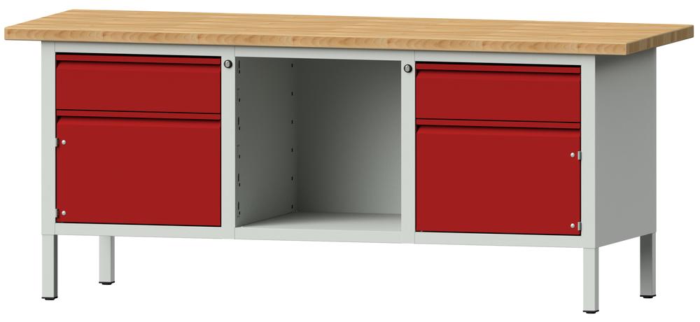 Werkbank SERIE ALLROUND | Karminrot RAL 3002 | Buche-Massiv-Arbeitsplatte
