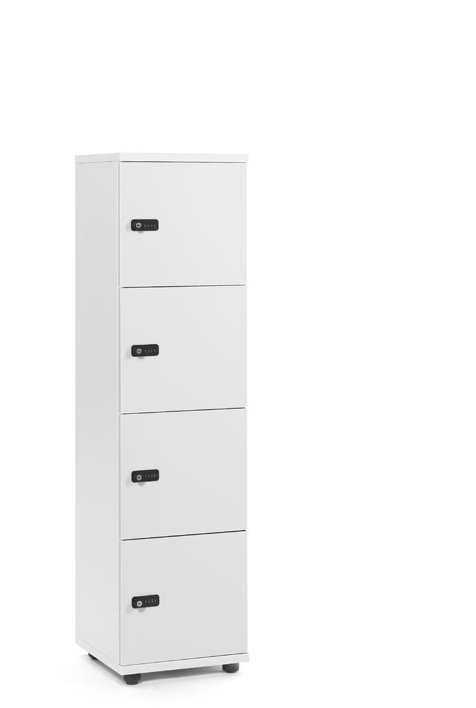 Schließfachschrank OFFICE-LINE mit 4 Fächern | Weiß | ohne Posteinwurf | Weiß | Mechanisches Zahlen-Kombinationsschloss
