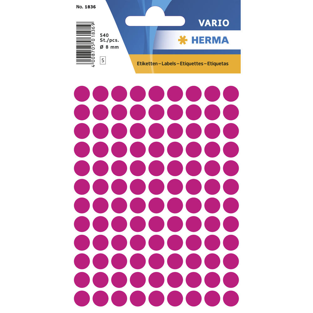 HERMA Markierungspunkt 1836 8mm pink 540 St./Pack.