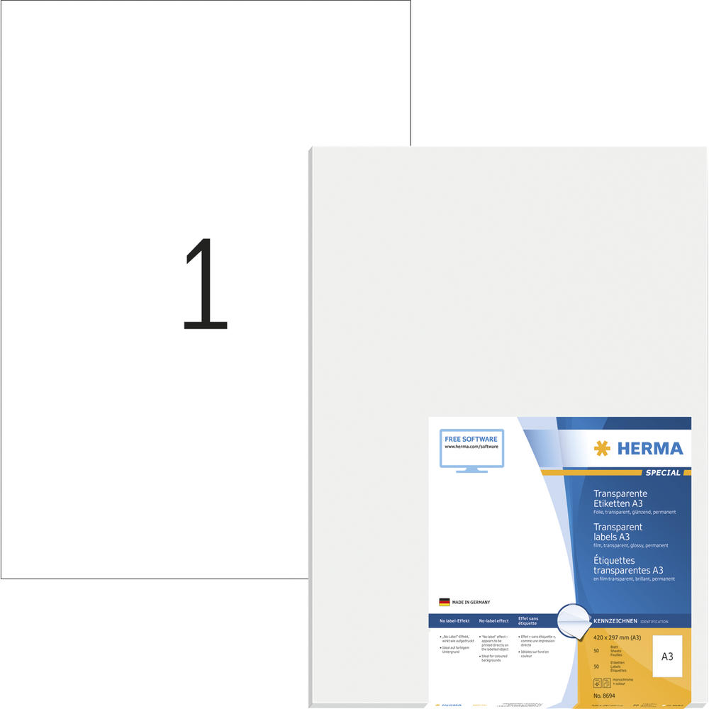 HERMA Etikett Premium 8694 297x420mm transparent