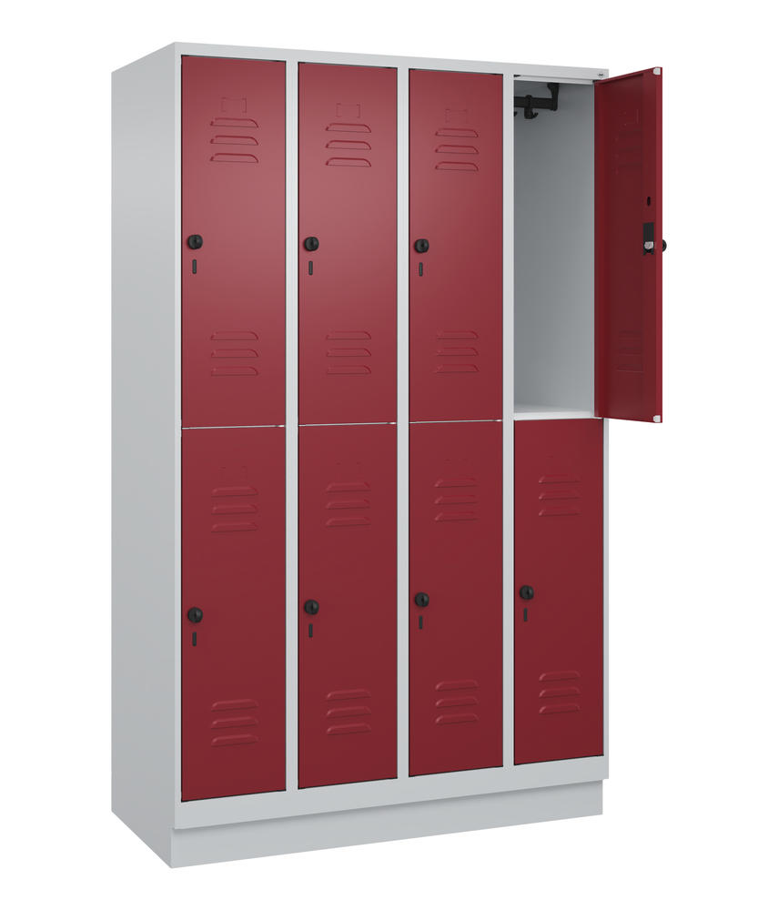 Doppelstöckiger Spind CLASSIC PLUS, mit Sockel | Rubinrot RAL 3003 | mit Sockel | Lichtgrau RAL 7035 | 300 | 4