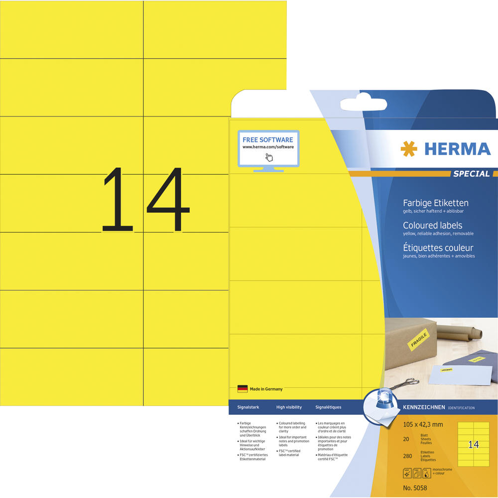 HERMA Etikett SPECIAL 5058 105x42,3mm gelb 280
