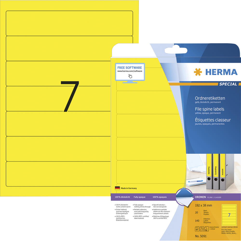 HERMA Ordneretikett 5091 kurz/schmal sk gelb 140