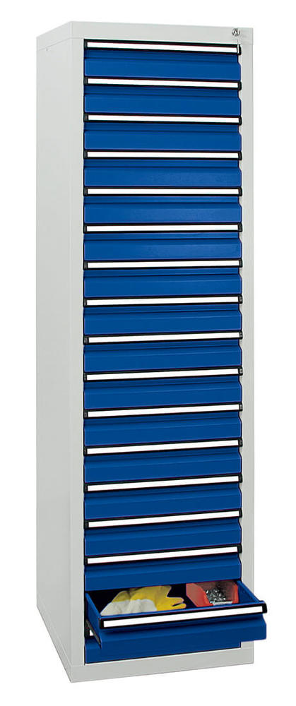 Schubladenschrank SYSTEM DTS 410, 17 Schubladen | Enzianblau RAL 5010 | 1800 | 500 | 17 Schübe