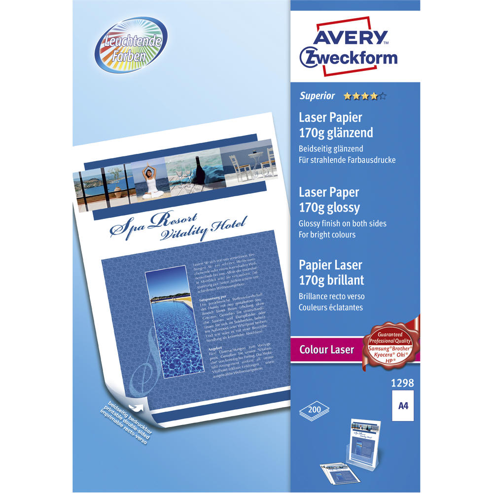 Avery Zweckform Farblaserpapier 1298 A4 beids. gl.