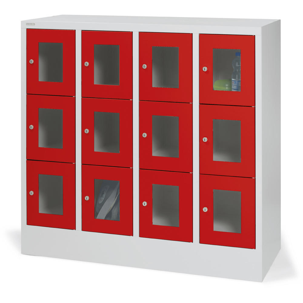 Schließfachschrank CLASSIC mit Sichtfenstertüren | Rubinrot RAL 3003 | 300 | 4 | 12
