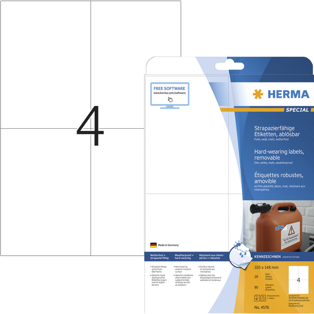 HERMA Folienetikett 4576 105x148mm weiß 80