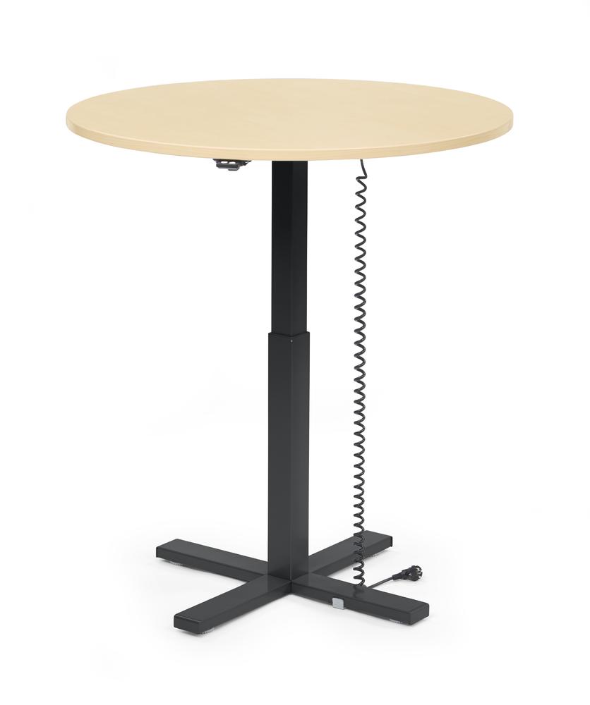 Höhenverstellbarer Schreibtisch MODUL Monosäule | Ahorndekor | Platte Rund - Durchmesser 1000 mm | Schwarz