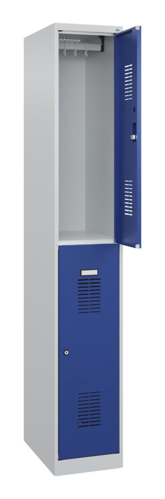 Doppelstöckiger Garderobenspind Basic Plus | Enzianblau RAL 5010 | Zylinderschloss | 2