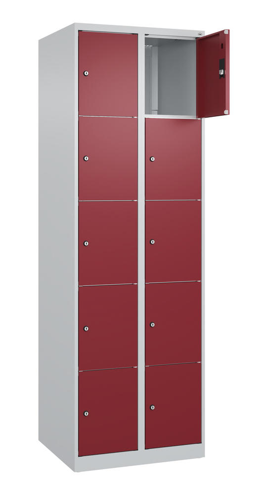 Schließfachschrank CLASSIC PLUS, bodenstehend | Rubinrot RAL 3003 | Bodenstehend | Lichtgrau RAL 7035 | 300 | 2 | 10