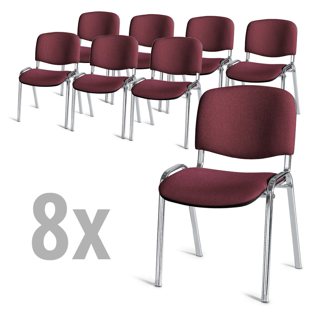 8er Set-Besucherstühle ISO | Bordeaux | Verchromt