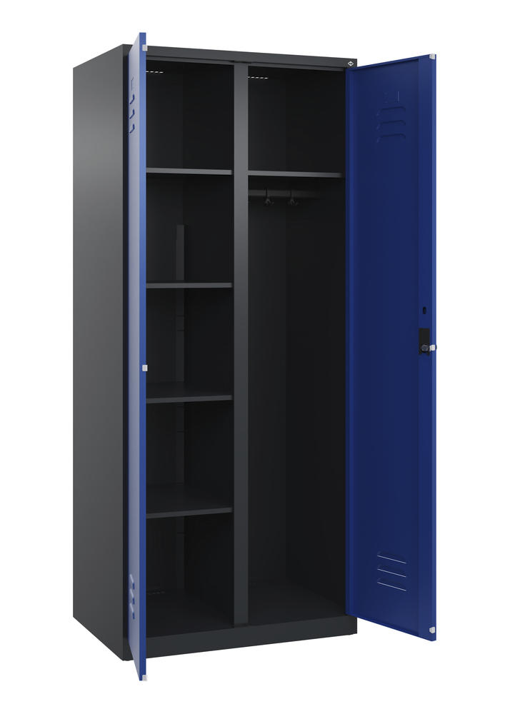 Kleider- u. Wäscheschrank, bodenstehend | Enzianblau RAL 5010 | Bodenstehend | Schwarzgrau RAL 7021 | 400
