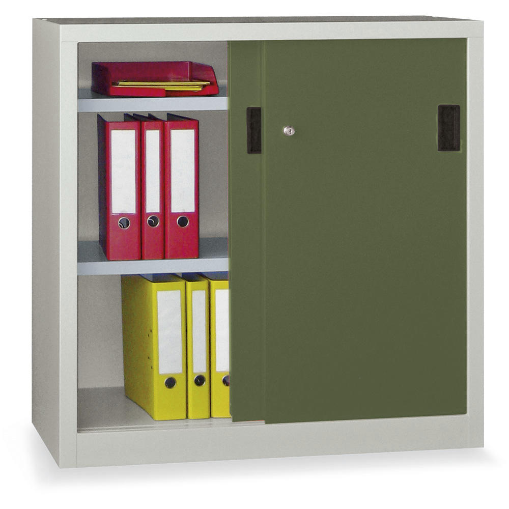 Schiebetüren-Stahlschrank SYSTEM FLEX | Resedagrün RAL 6011 | 1000 | 400 | mit Stahltüren