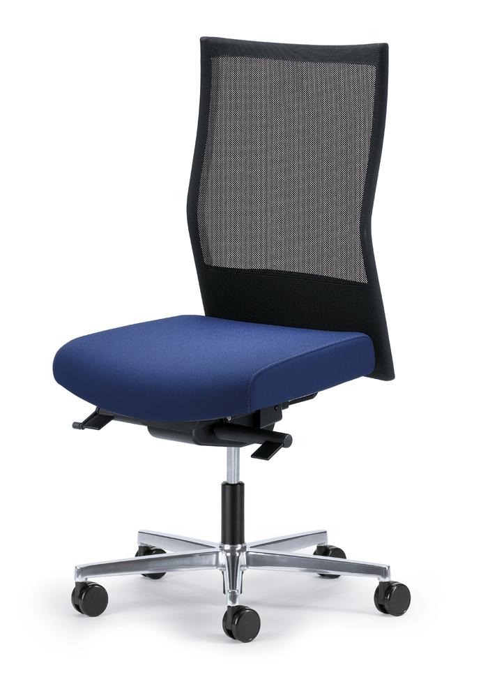 Bürostuhl winSIT NET ohne Armlehnen | Schwarz/Blau | Sitztiefenverstellung, Synchronmechanik | Poliert