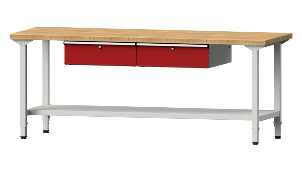 Werkbank SERIE ERGO | Karminrot RAL 3002 | 2000 | Buche-Massiv-Arbeitsplatte