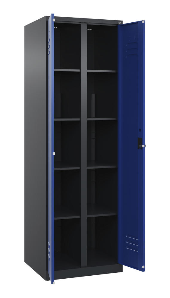Material- und Lagerschrank, bodenstehend | Enzianblau RAL 5010 | Bodenstehend | Schwarzgrau RAL 7021 | 300