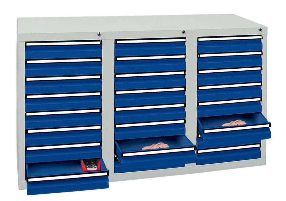 Schubladenschrank SYSTEM DTS 410, 24 Schubladen | Enzianblau RAL 5010 | 900 | 1500 | 24 Schübe