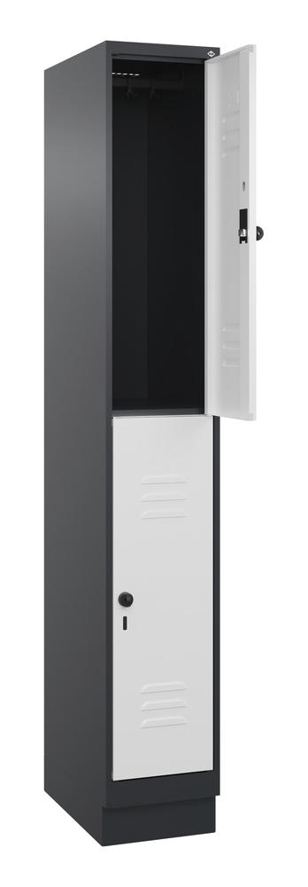 Doppelstöckiger Spind CLASSIC PLUS, mit Sockel | Verkehrsweiß RAL 9016 | mit Sockel | Schwarzgrau RAL 7021 | 300 | 1