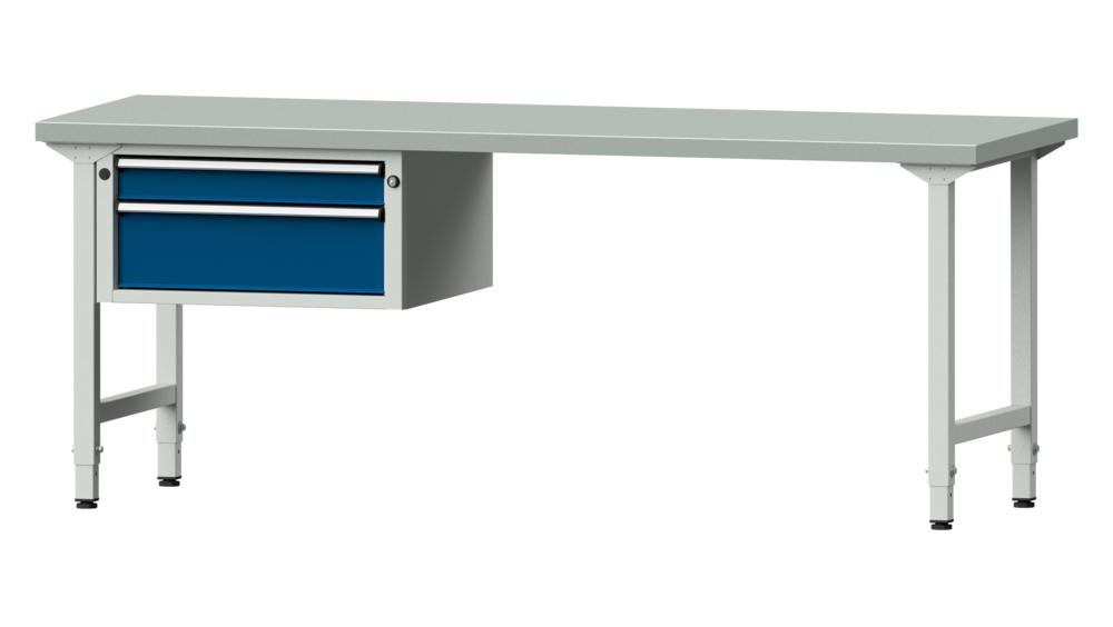 Werkbank SERIE ERGO | Enzianblau RAL 5010 | 2000 | Stahlblechbelag-Platte
