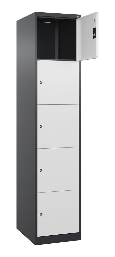 Schließfachschrank CLASSIC PLUS, bodenstehend | Verkehrsweiß RAL 9016 | Bodenstehend | Schwarzgrau RAL 7021 | 400 | 1 | 5