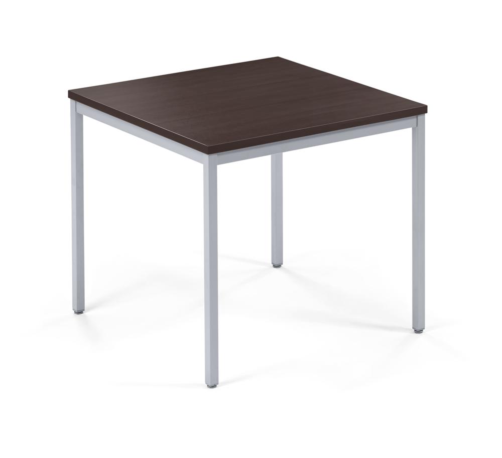 Konferenztisch MODUL | Nussdekor dunkel | 800 | 800 | Alusilber RAL 9006 | Quadrat