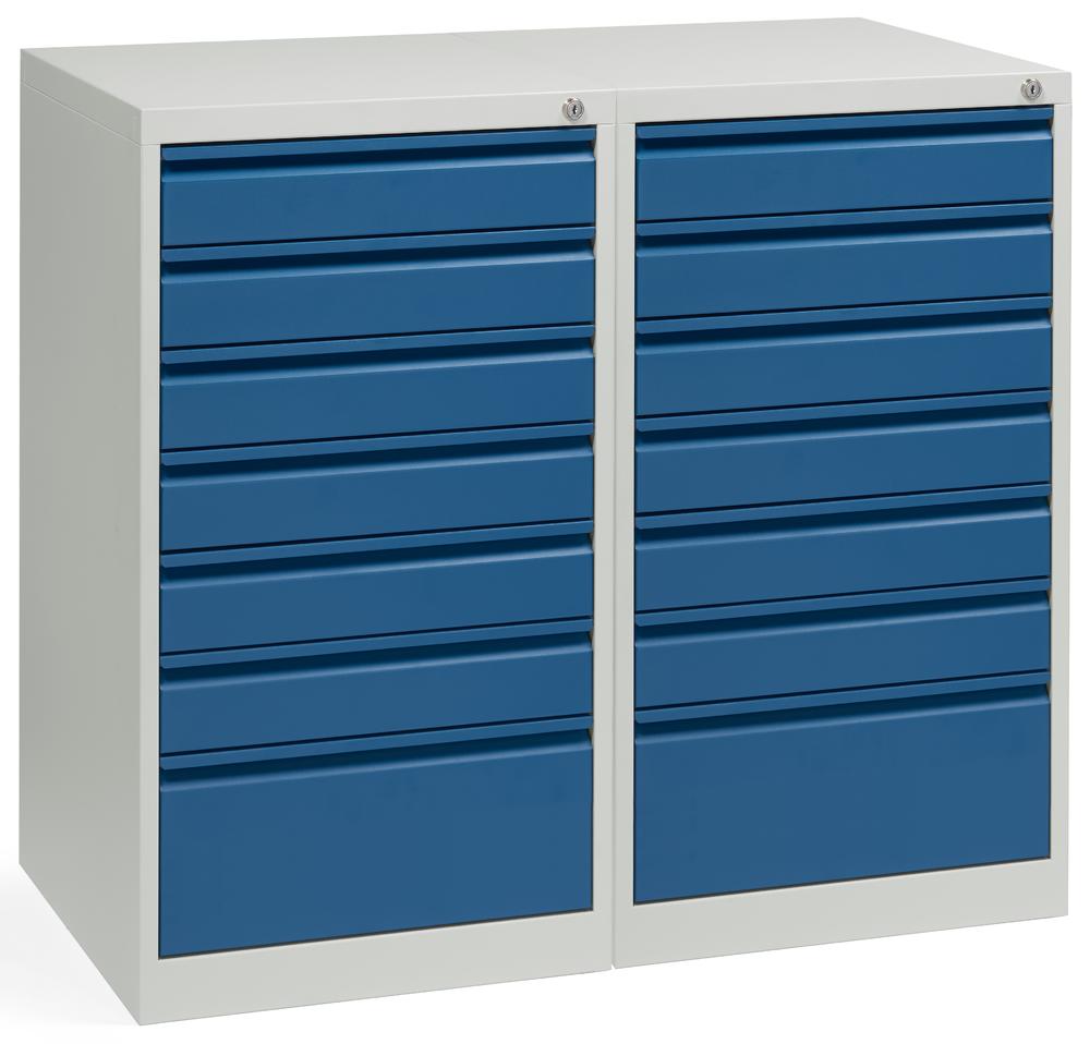 Schubladenschrank WS PROFI SYSTEM mit Griffleiste | SET 2x 7 Schubladen, 6 x 100mm, 1 x 200 mm
