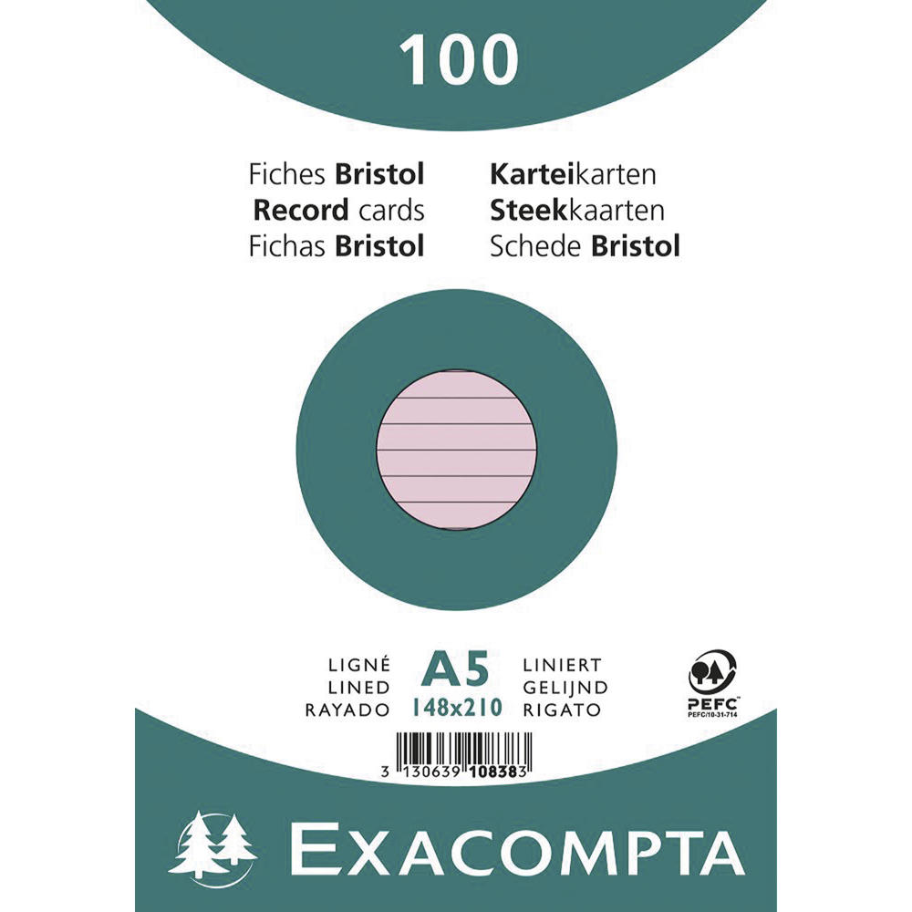 Exacompta Karteikarte 10838SE DIN A5 liniert rosa