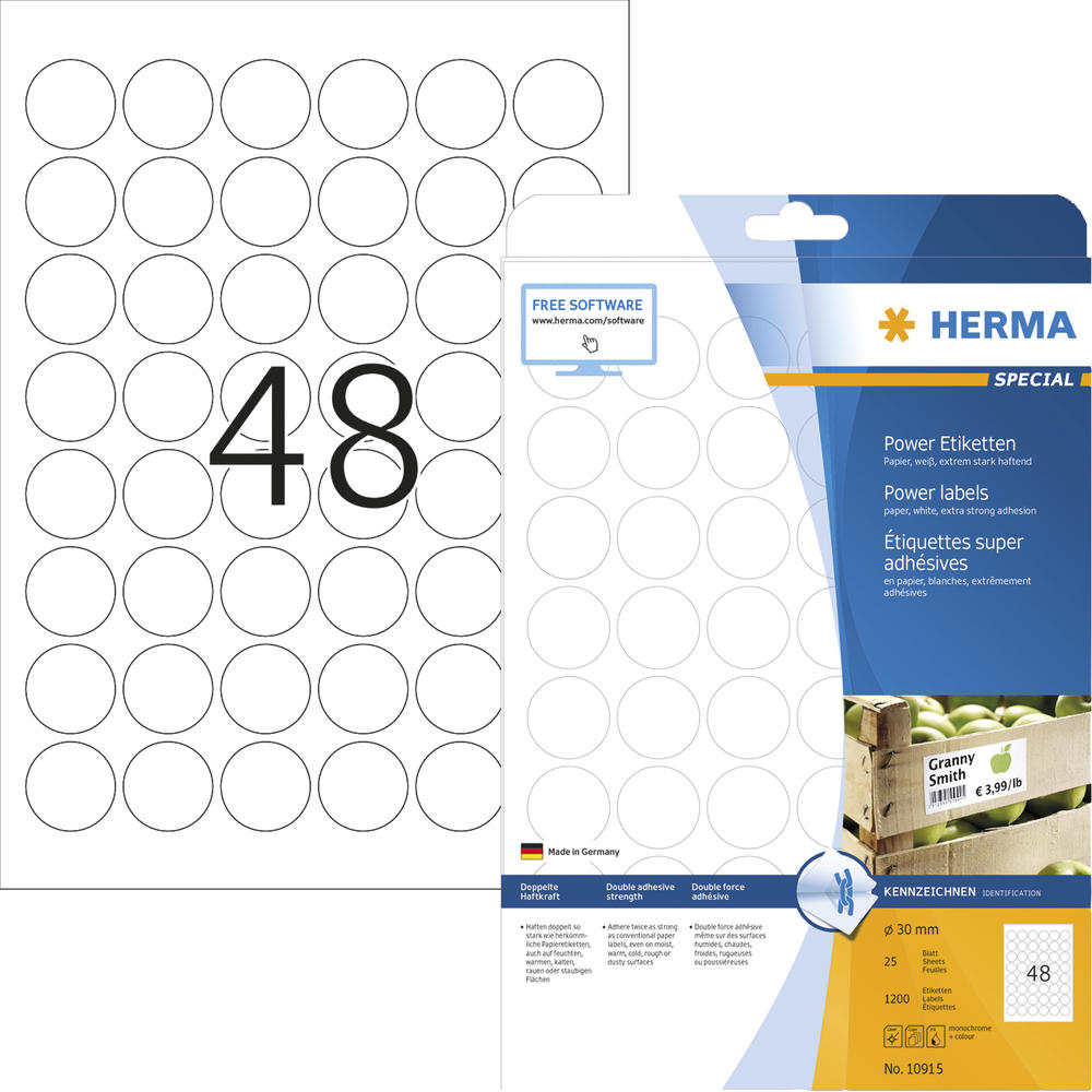 HERMA Etikett stark haftend 10915 rund 30mm weiß
