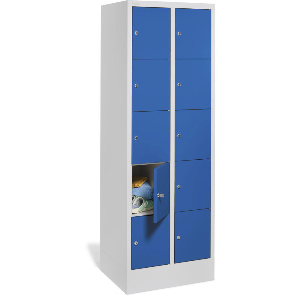 Schließfachschrank CLASSIC mit glatten Türen | Enzianblau RAL 5010 | 300 | 2 | 10