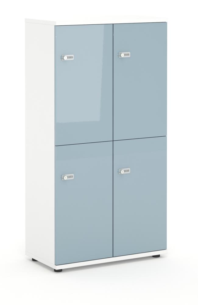 Schließfachschrank OFFICE-LINE, 8 Fächer, 4 Türen | Hellblau | Hochglanz | ohne Posteinwurf | Weiß | Mechanisches Zahlen-Kombinationsschloss