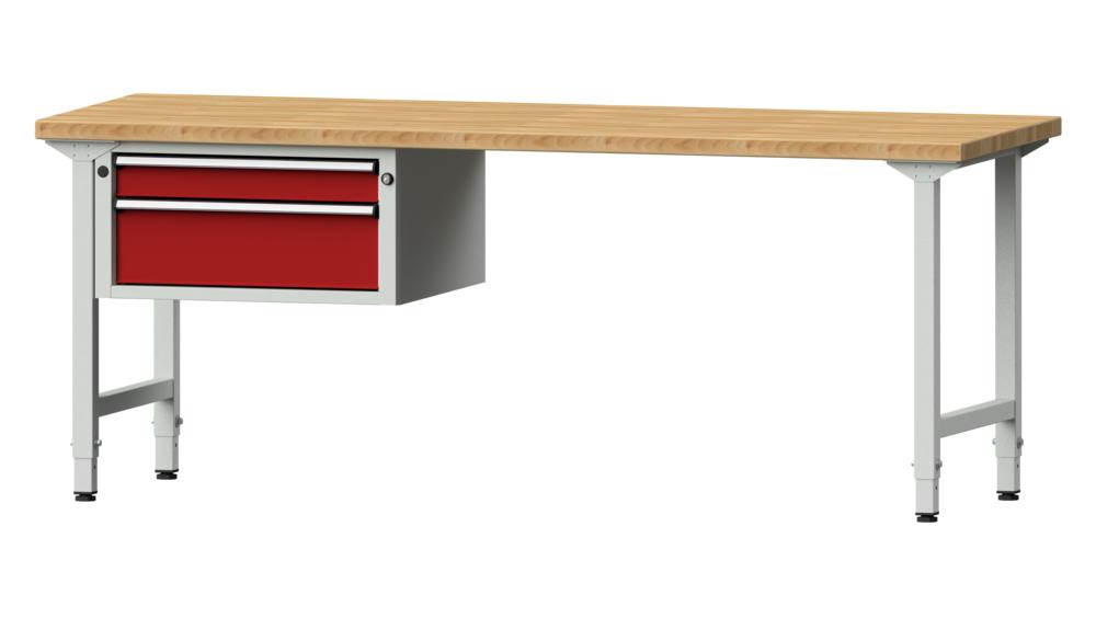 Werkbank SERIE ERGO | Karminrot RAL 3002 | 2000 | Buche-Massiv-Arbeitsplatte